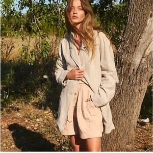 Free People Oversized Linen-Blend Blazer in Light Beige
